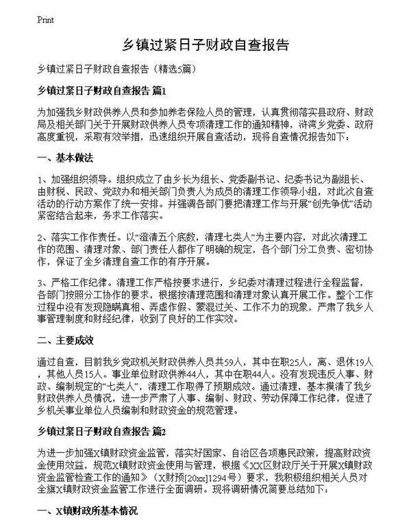 乡镇过紧日子财政自查报告