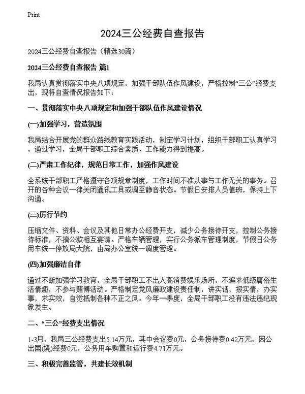 2024三公经费自查报告
