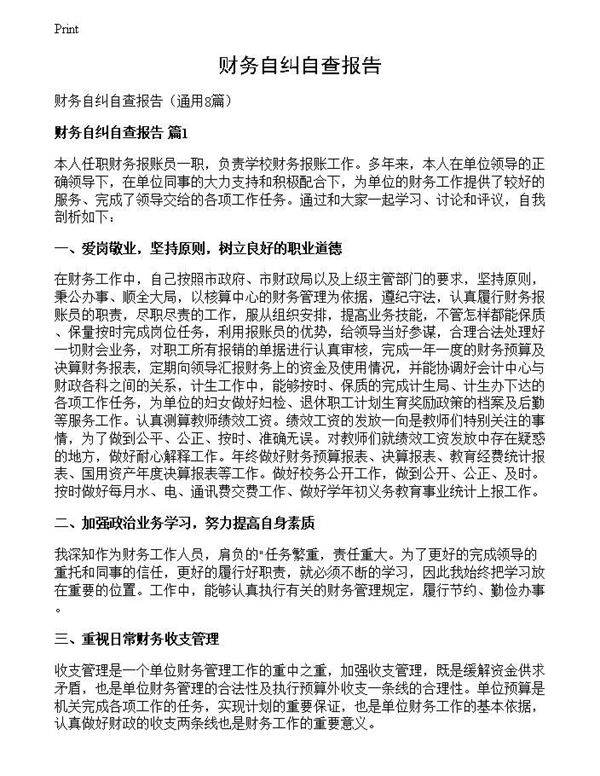 财务自纠自查报告