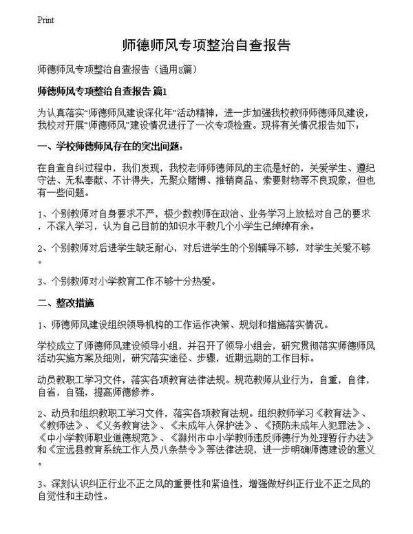 师德师风专项整治自查报告