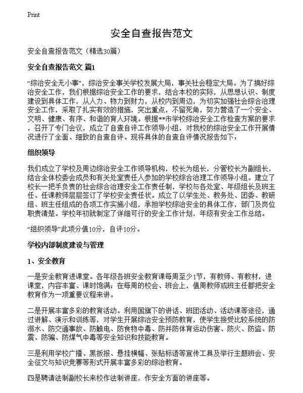 安全自查报告范文