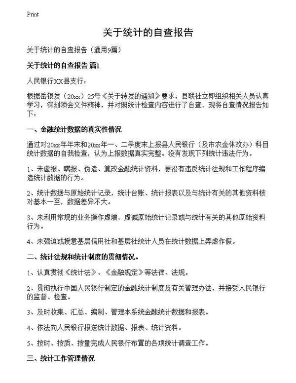 关于统计的自查报告