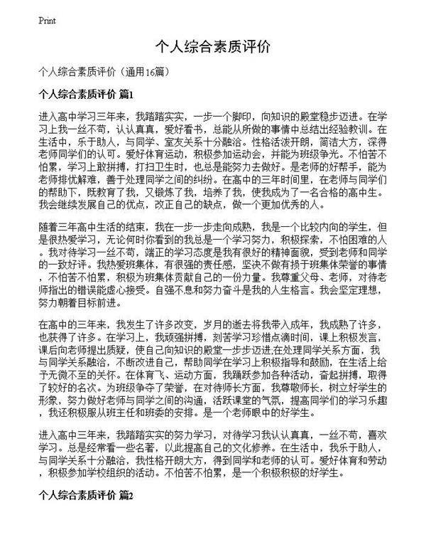 个人综合素质评价