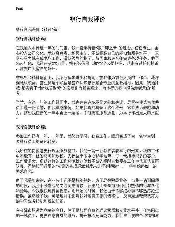 银行自我评价