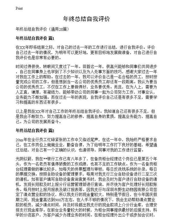 年终总结自我评价