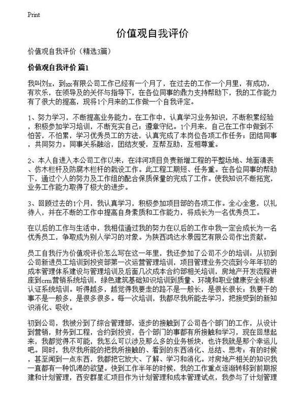 价值观自我评价