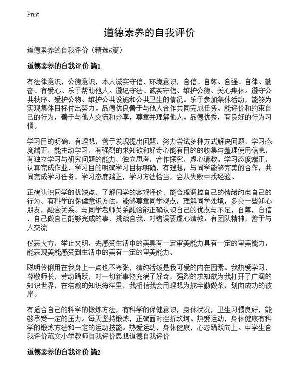 道德素养的自我评价