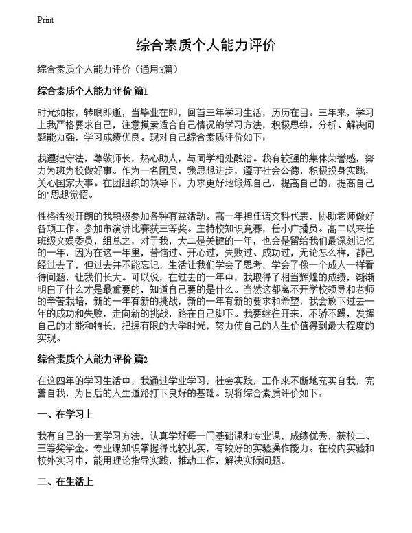 综合素质个人能力评价