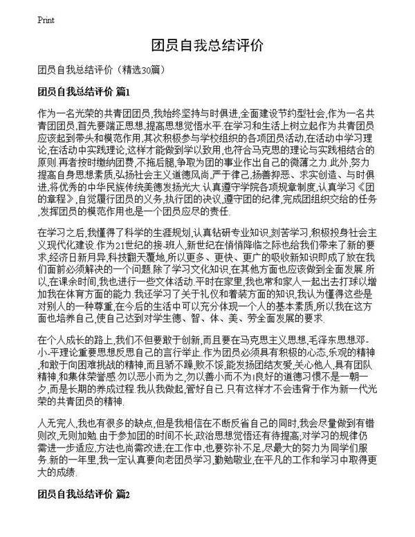 团员自我总结评价