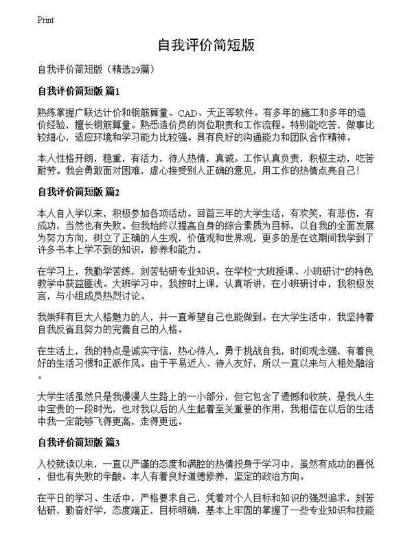 自我评价简短版