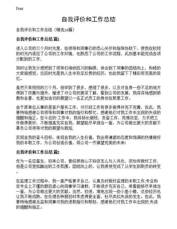 自我评价和工作总结