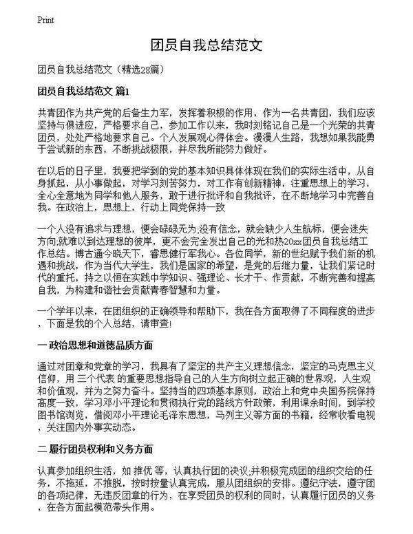 团员自我总结范文