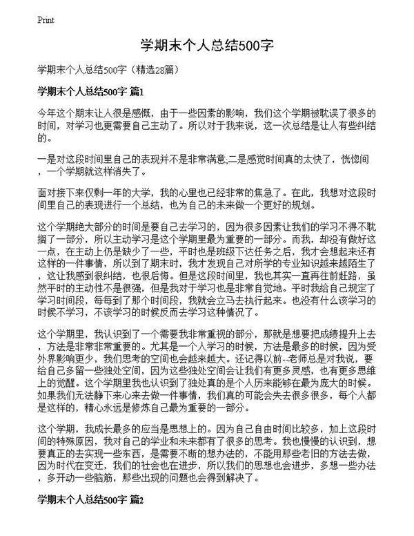 学期末个人总结500字