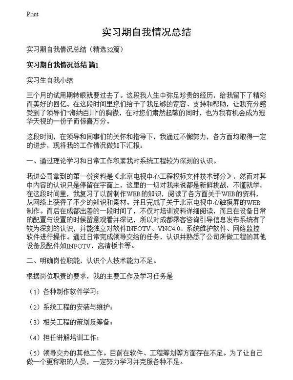 实习期自我情况总结