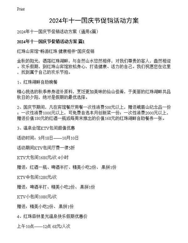 2024年十一国庆节促销活动方案