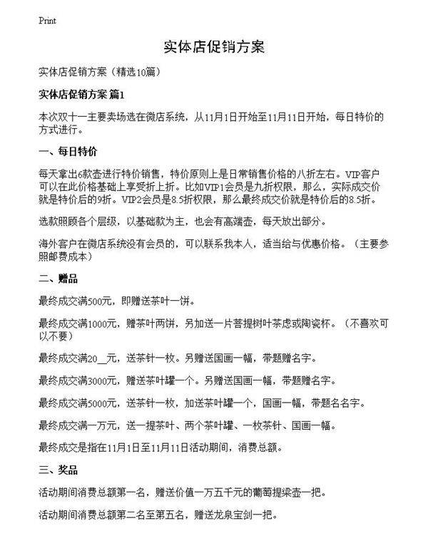 实体店促销方案