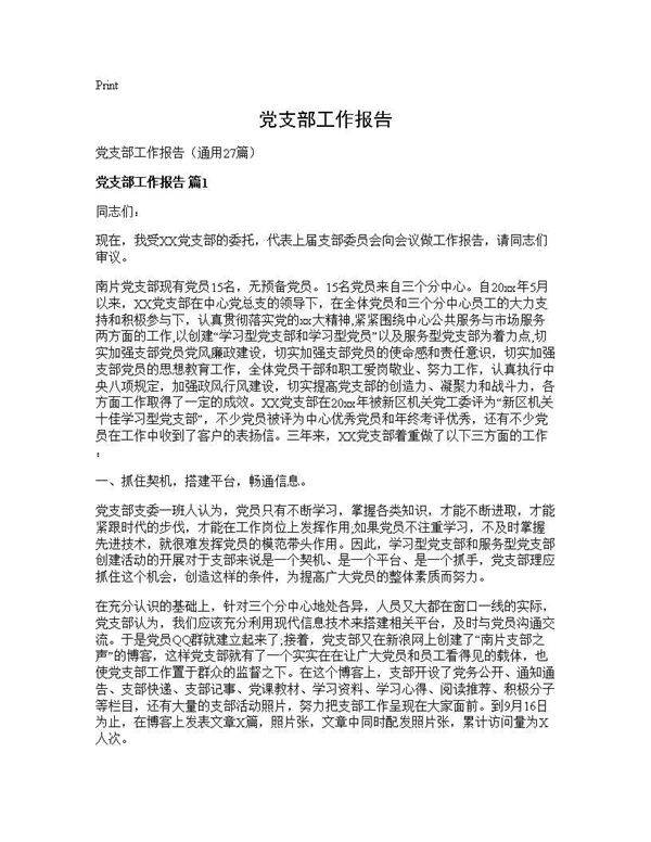 党支部工作报告27篇