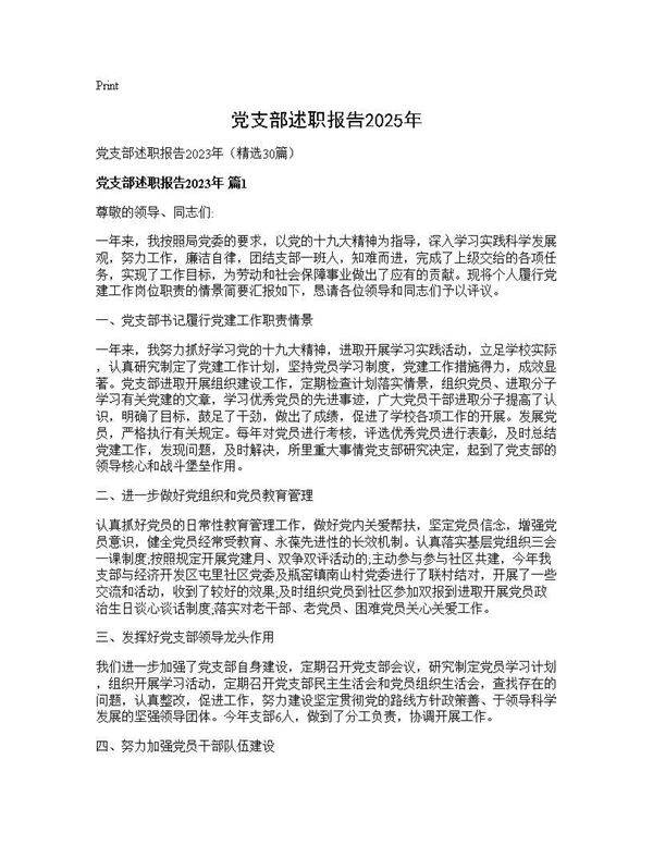 党支部述职报告2025年30篇