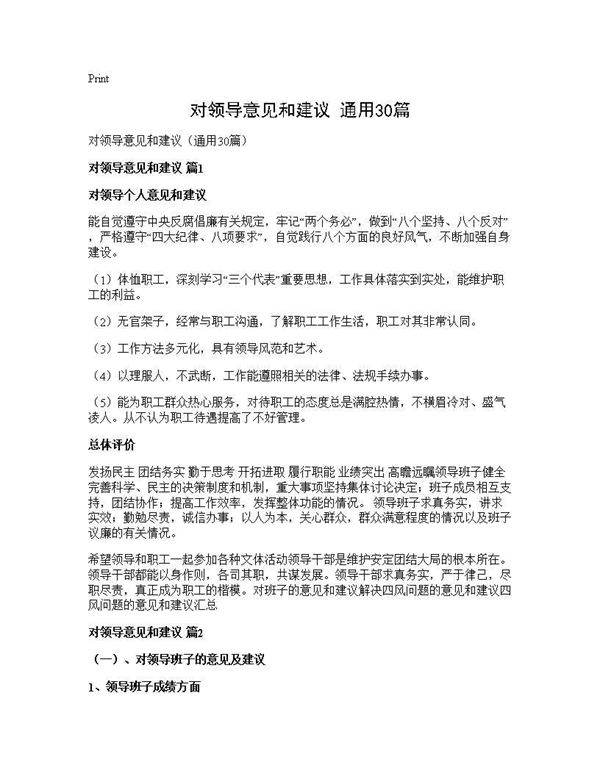 对领导意见和建议(通用30篇)