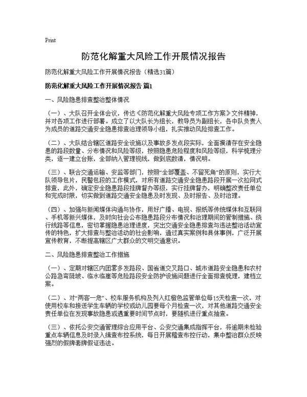 防范化解重大风险工作开展情况报告31篇