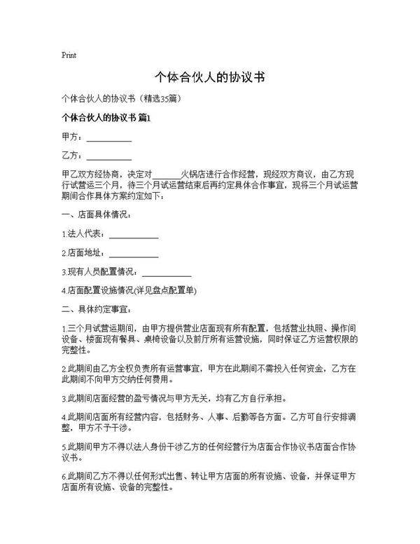 个体合伙人的协议书35篇