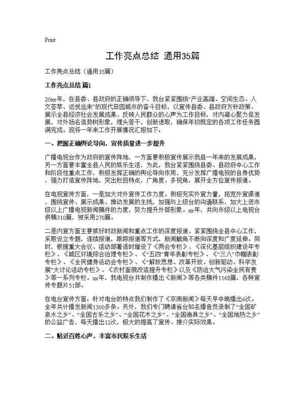 工作亮点总结(通用35篇)