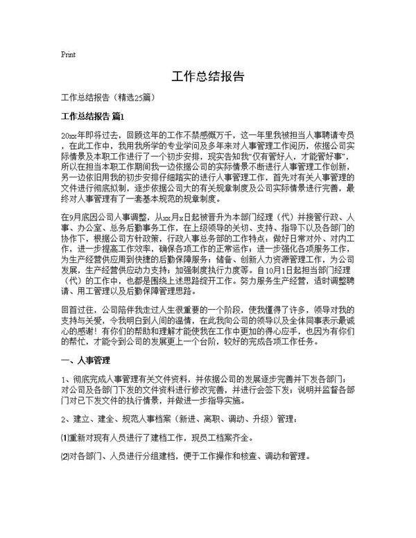 工作总结报告25篇