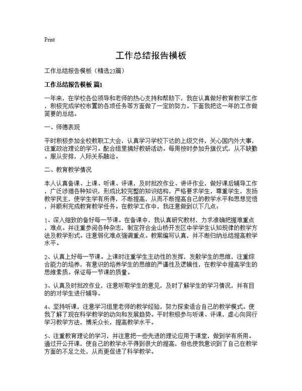 工作总结报告模板23篇