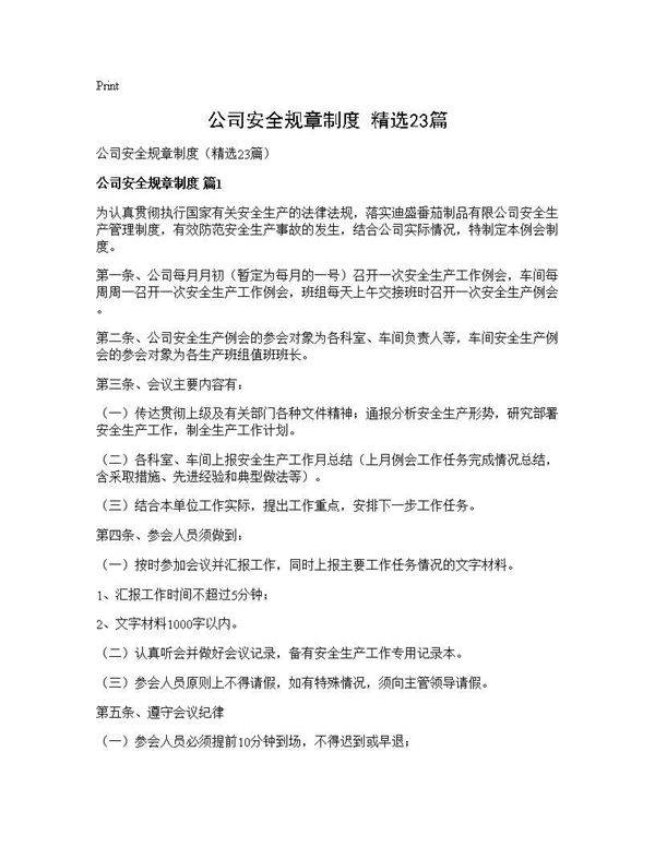 公司安全规章制度(精选23篇)