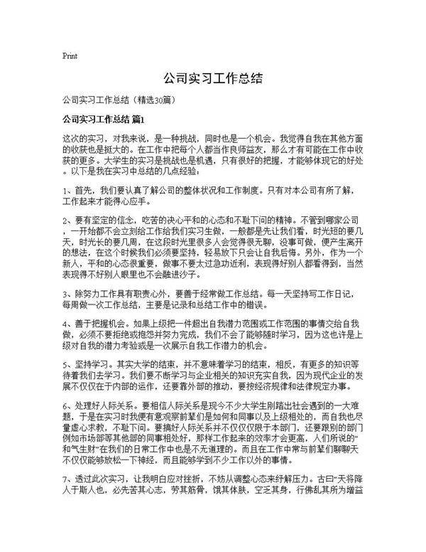公司实习工作总结30篇