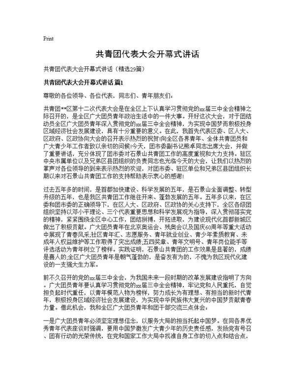 共青团代表大会开幕式讲话29篇