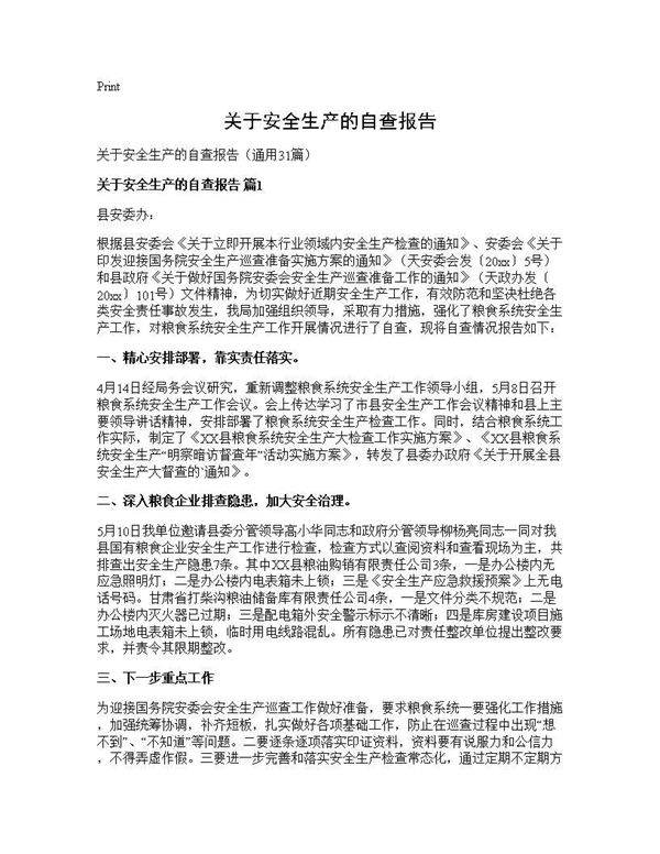 关于安全生产的自查报告31篇