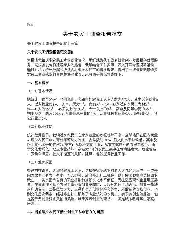 关于农民工调查报告范文