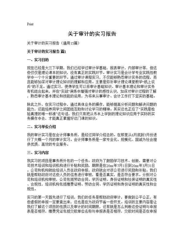 关于审计的实习报告15篇