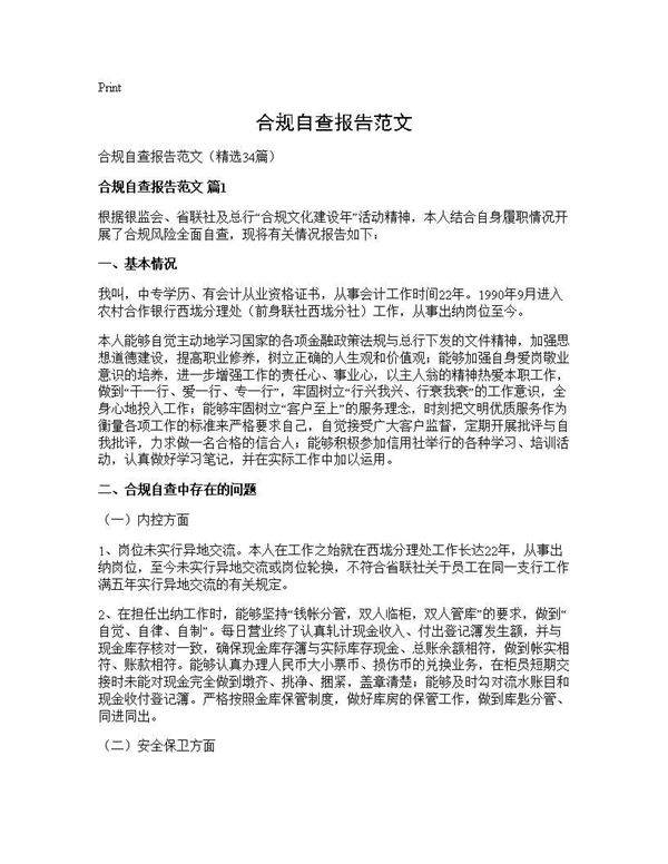 合规自查报告范文34篇