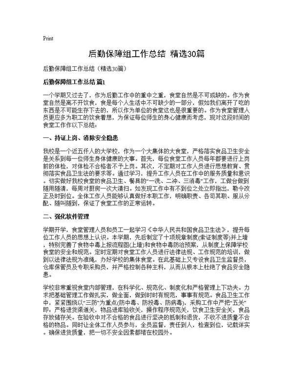 后勤保障组工作总结(精选30篇)