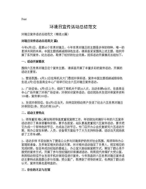 环境日宣传活动总结范文35篇