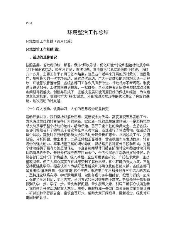 环境整治工作总结30篇