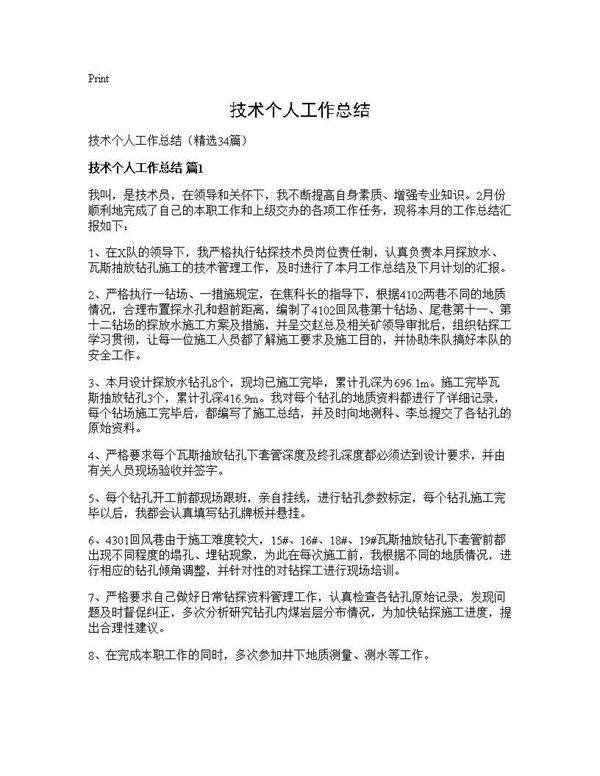 技术个人工作总结34篇