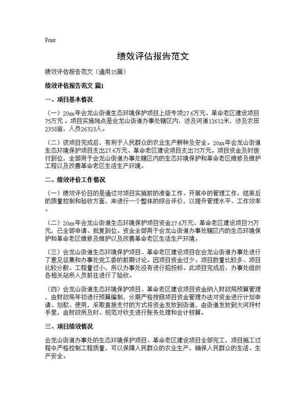 绩效评估报告范文35篇