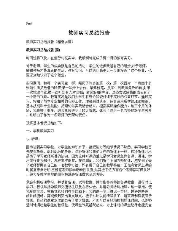 教师实习总结报告20篇