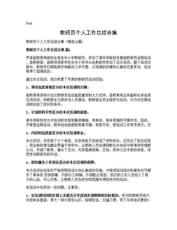 教研员个人工作总结合集30篇