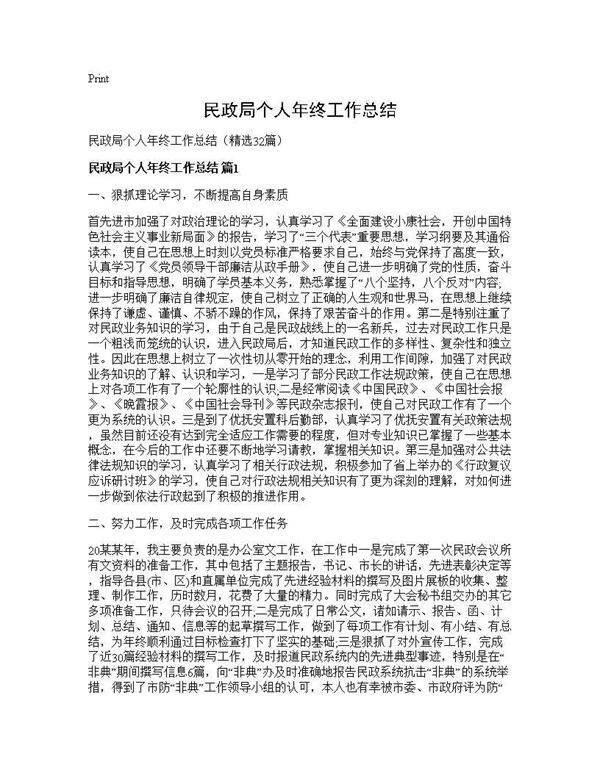 民政局个人年终工作总结32篇