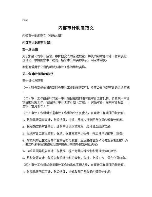内部审计制度范文20篇