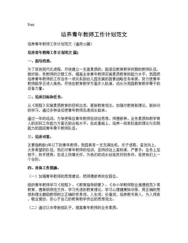 培养青年教师工作计划范文35篇