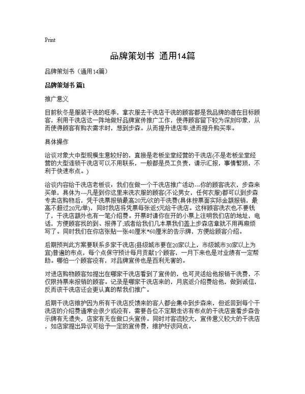 品牌策划书(通用14篇)