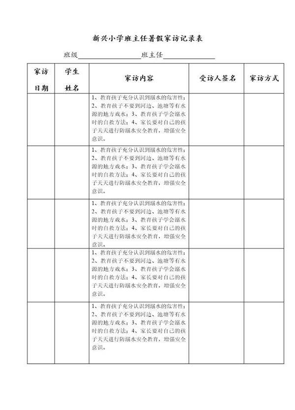 班主任家访记录表