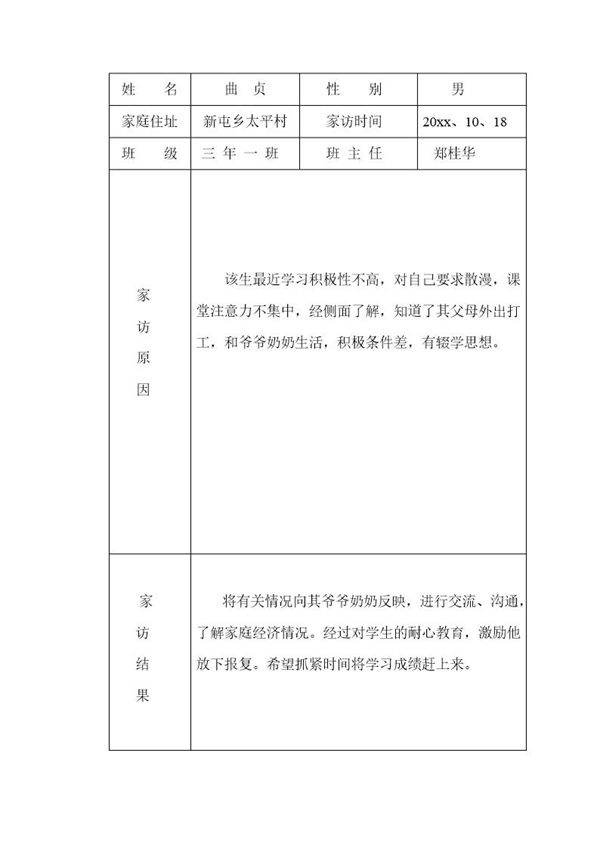班主任家访记录表模板