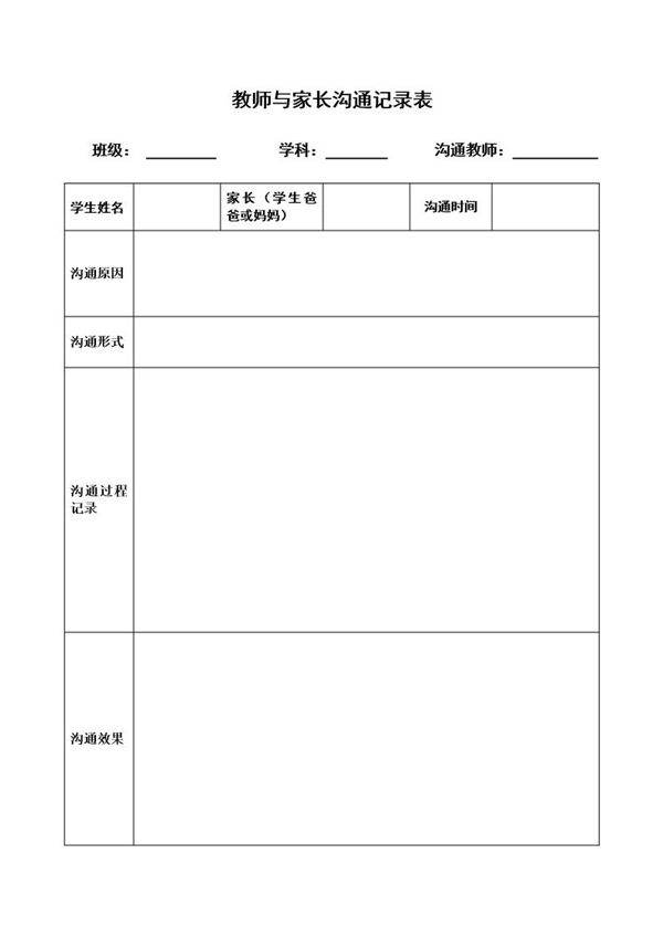 教师与家长沟通记录表