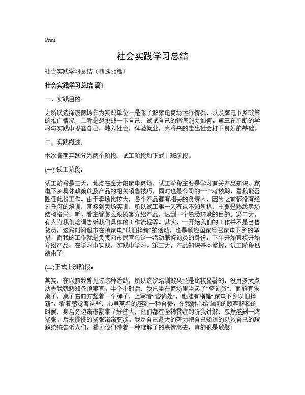 社会实践学习总结30篇